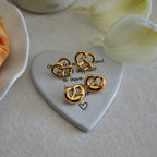 18K Gold Heart Pretzel Cute Stud Earrings