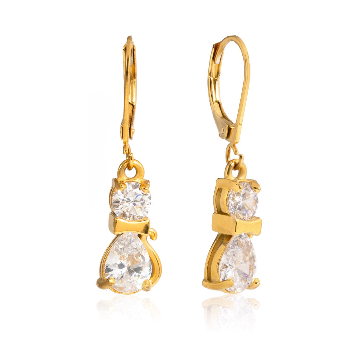 18K Gold Gala Sparkle Drop Dangle Earrings Ear Cuff Stack