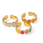 18K Gold Daisy Flower Color Band Ring