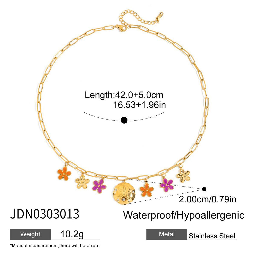 18K Gold Sunset Bloom Flower Charm Necklace