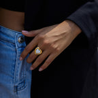 18K Gold Pearl Heart Statement Ring