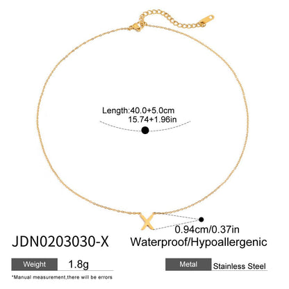 18K Gold Minimalist Initial Letter Dainty Chain Necklace