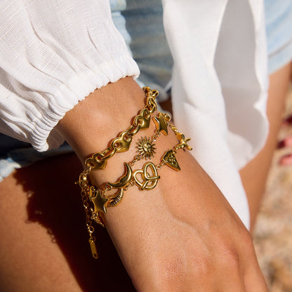 18K Gold Afternoon Tea Heart Chain Bracelet Stack