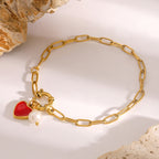 18K Gold Heart Chain Charm Bracelet