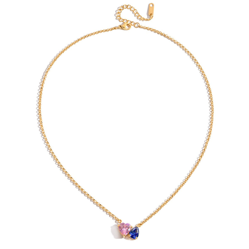 18K Gold Two Souls Dainty Heart Pendant Necklace