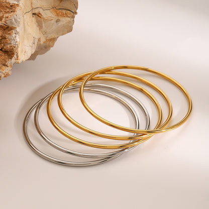 18K Gold and SIlver Two Tone Minimalist Slim Bangle Bracelet Stack