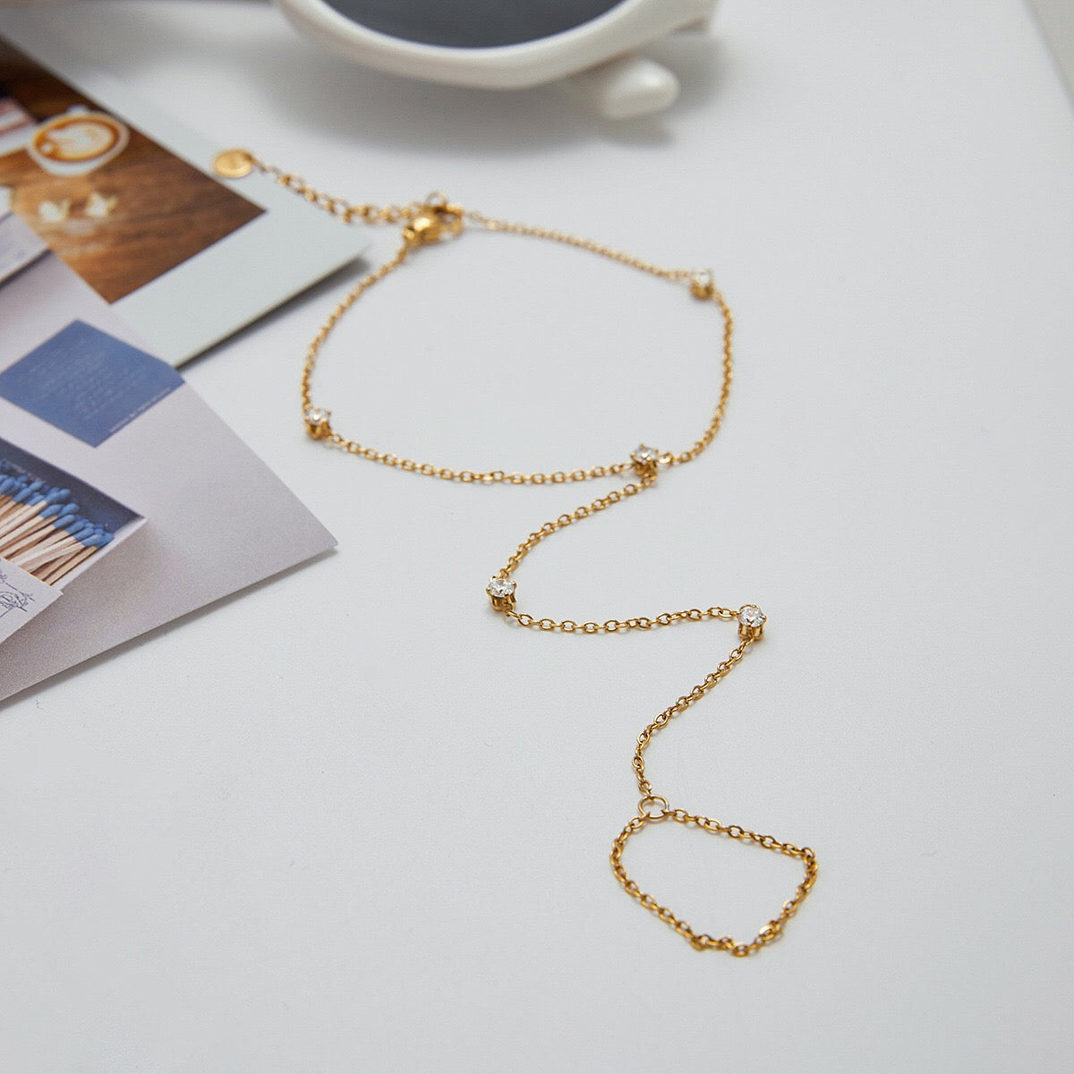 18K Gold Waterproof Starry Bling Dainty Hand Jewelry Chain Bracelet