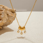 18K Gold Starry Ring Charm Pendant Herringbone Snake Chain Layered Necklace Set