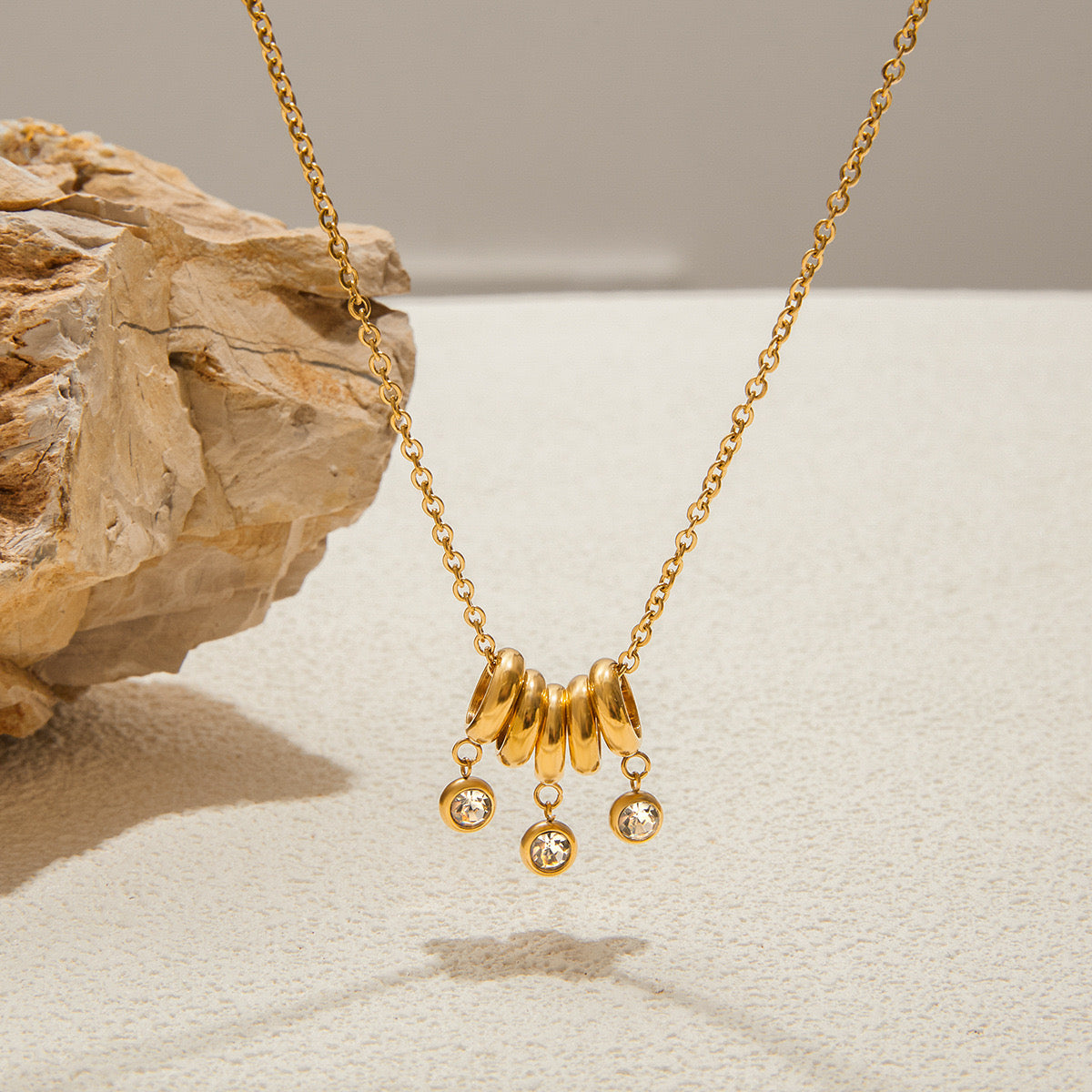 18K Gold Starry Ring Charm Pendant Herringbone Snake Chain Layered Necklace Set
