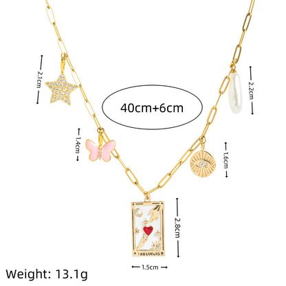 18K Gold Tarot Card Butterfly Charm Necklace