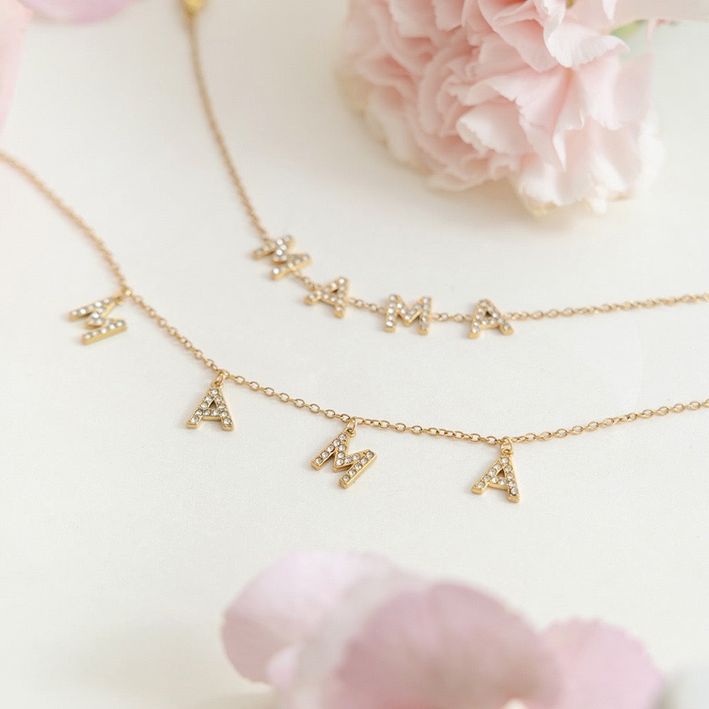 18K Gold MAMA Minimalist Glam Dainty Charm Necklace
