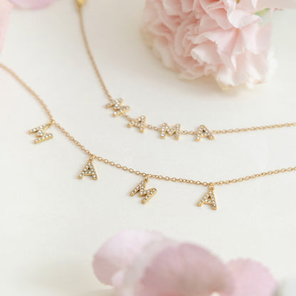 18K Gold MAMA Minimalist Glam Dainty Charm Necklace