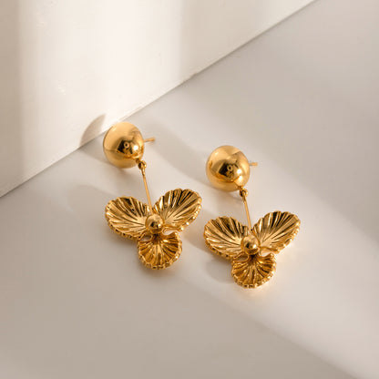 18K Gold Gilded Flower Dangle Statement Earrings