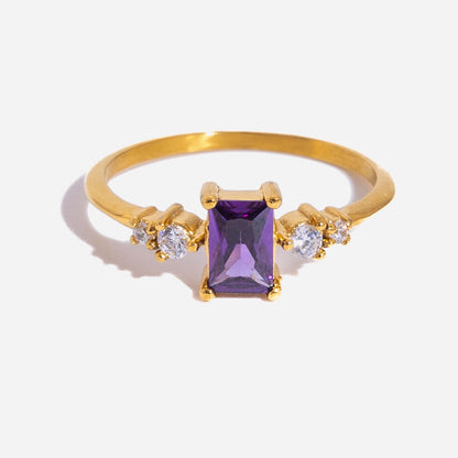 18K Gold Lavender Glow Februray Birthstone Dainty Stacking Ring