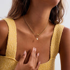 18K Gold Dainty Heart Bow Pendant Double Chain Layered Necklace Set