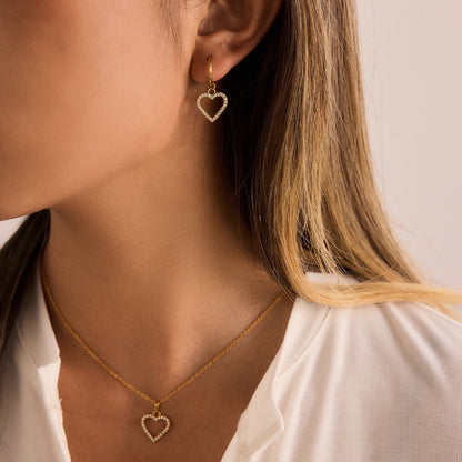 18K Gold Heartstrings Dainty Bling Heart Small Hoop Dangle Huggie Earrings