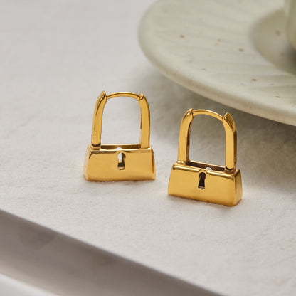 18K Gold Locked in Small Hoop Huggie Earrings