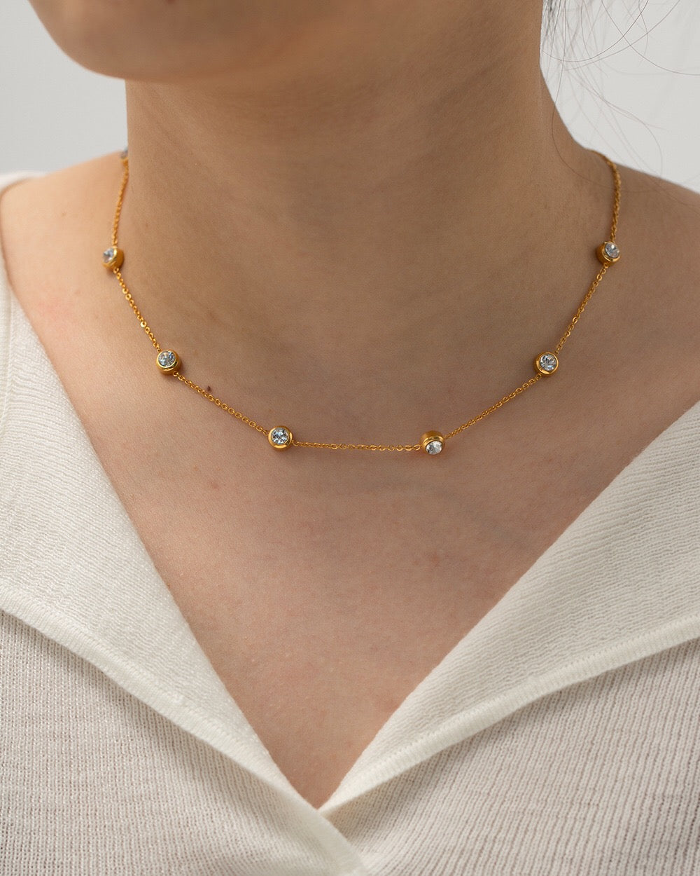 18K Gold Minimal Glow Dainty CZ Chain Necklace