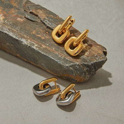 18K Gold Bold Link Statement Huggie Earrings