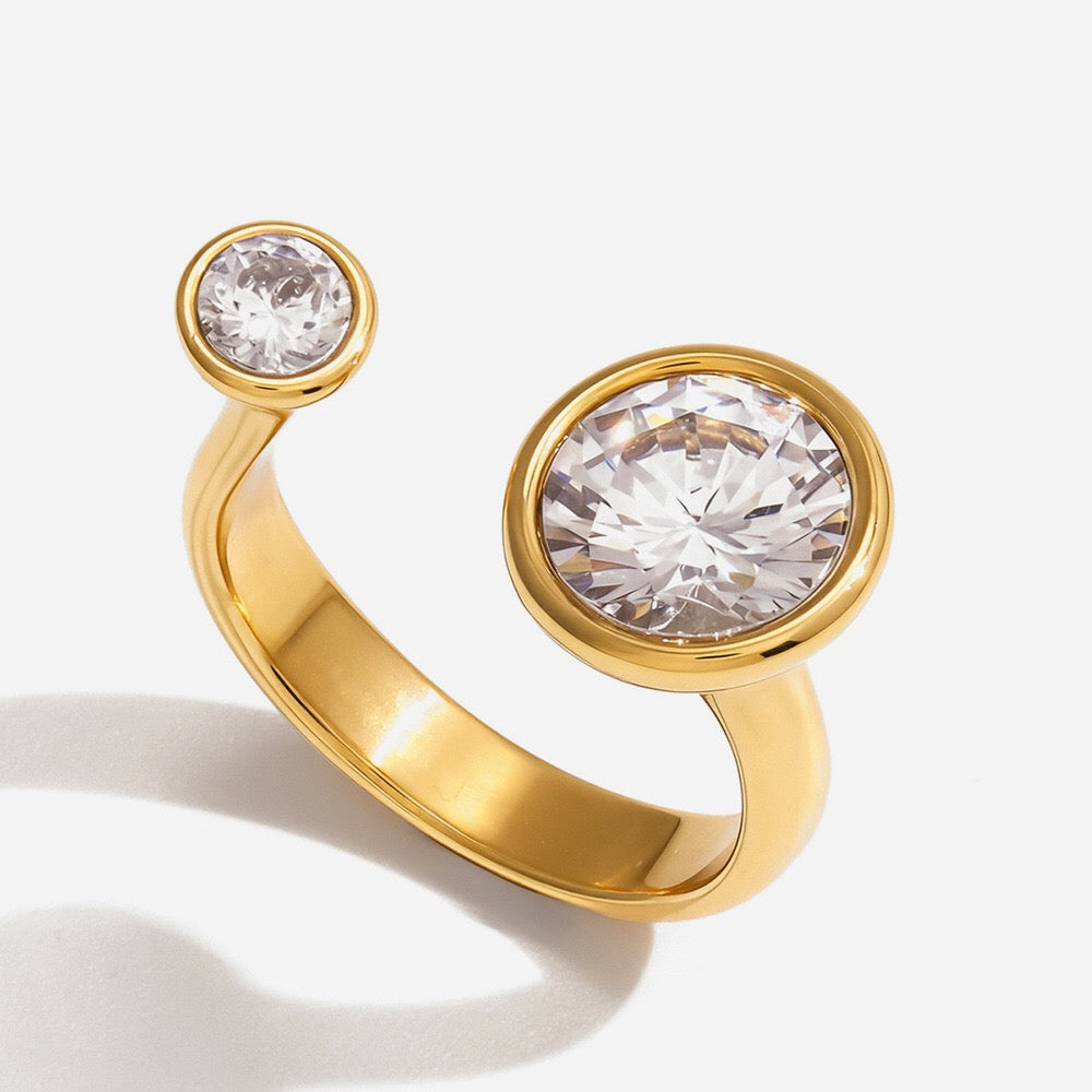 18K Gold Radiant Bezel Cocktail Statement Cuff Ring