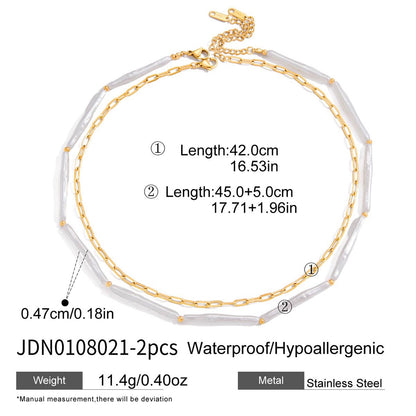 18K Gold Elegance Long Paper Clip Chain Layered Necklace Set