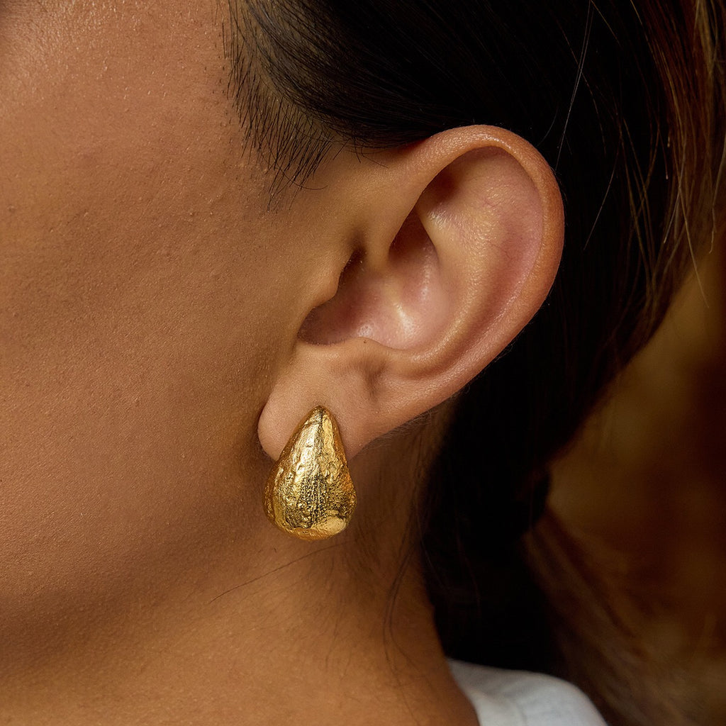 18K Gold Teardrop Opal Stud Earrings Ear Cuff Set