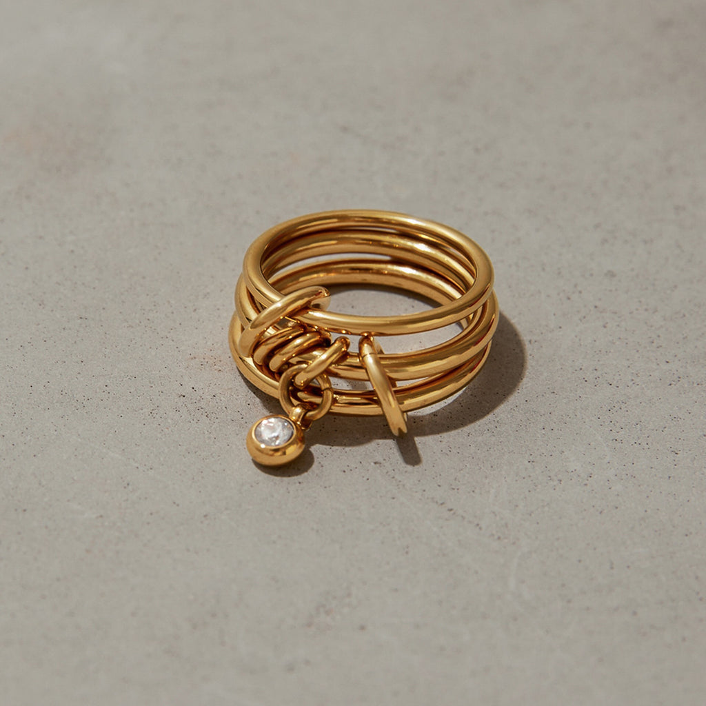 18K Gold and Silver Two Tone Bejeweled Multi Layers Spinelli Trinity Stacking Rings