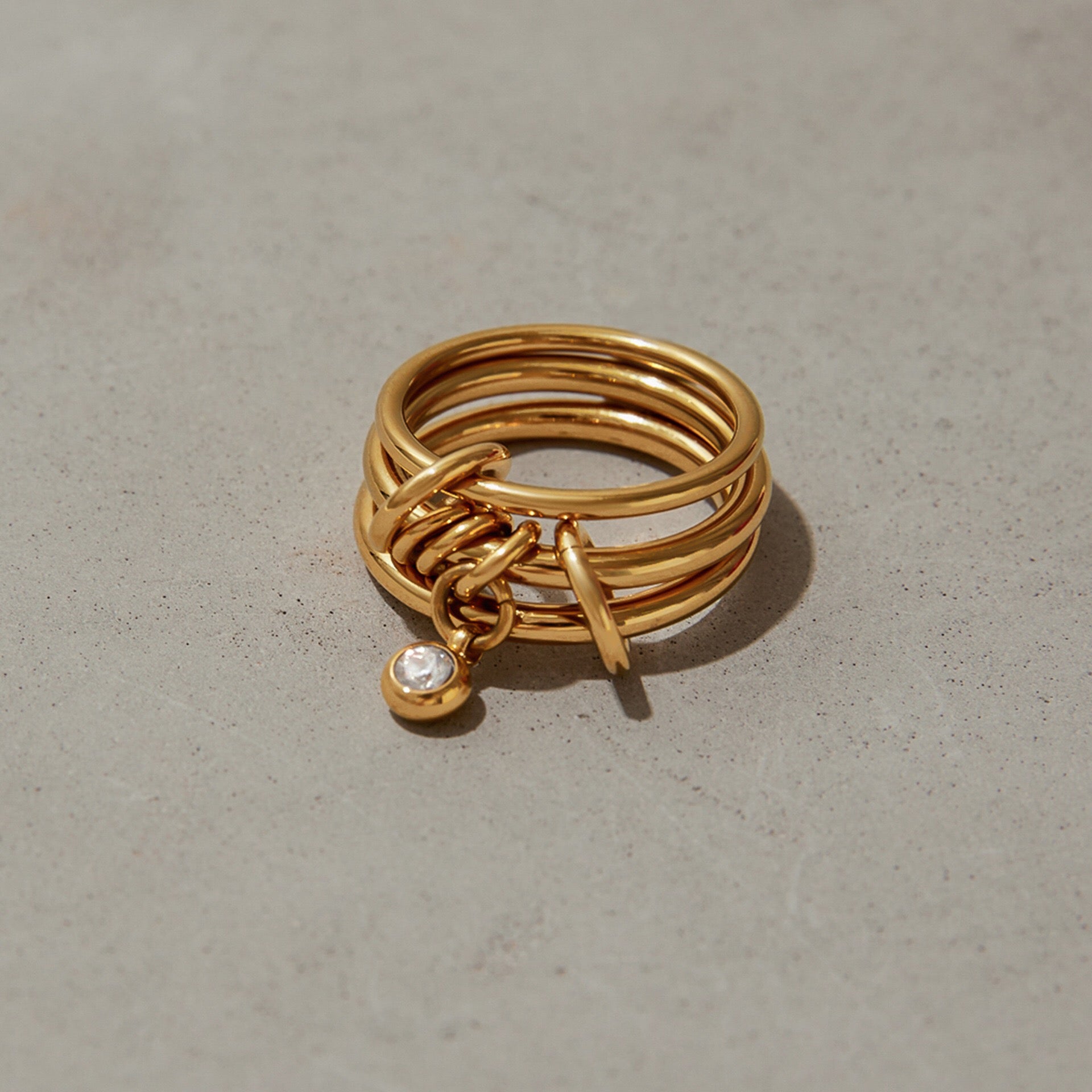 18K Gold and Silver Two Tone Bejeweled Multi Layers Spinelli Trinity Stacking Rings