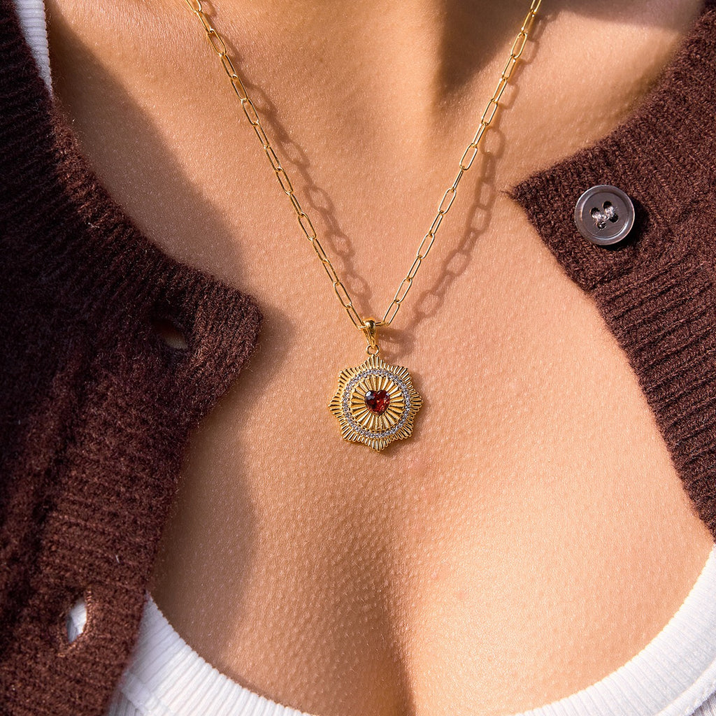 18K Gold Scarlet Love Red Heart Pendant Necklace
