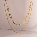 18K Gold Paperclip Chain Dainty Layered Necklace Set