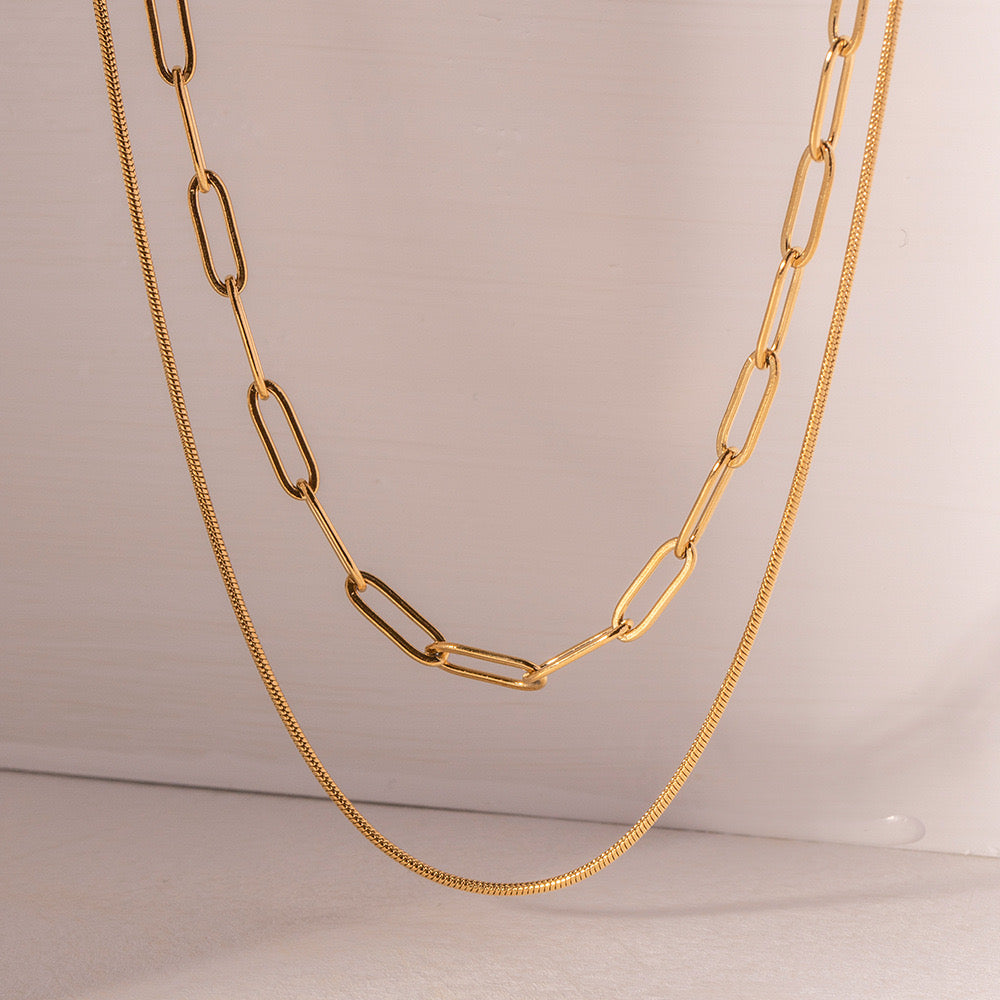 18K Gold Paperclip Chain Dainty Layered Necklace Set
