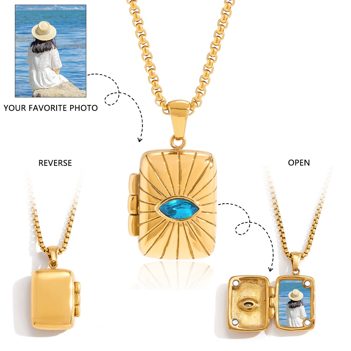 18K Gold Keepsake Heart Book Locket Pendant Box Chain Necklace