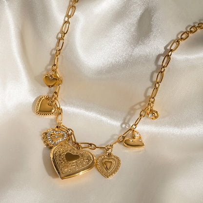 18K Gold Heart Locket Charm Bracelet