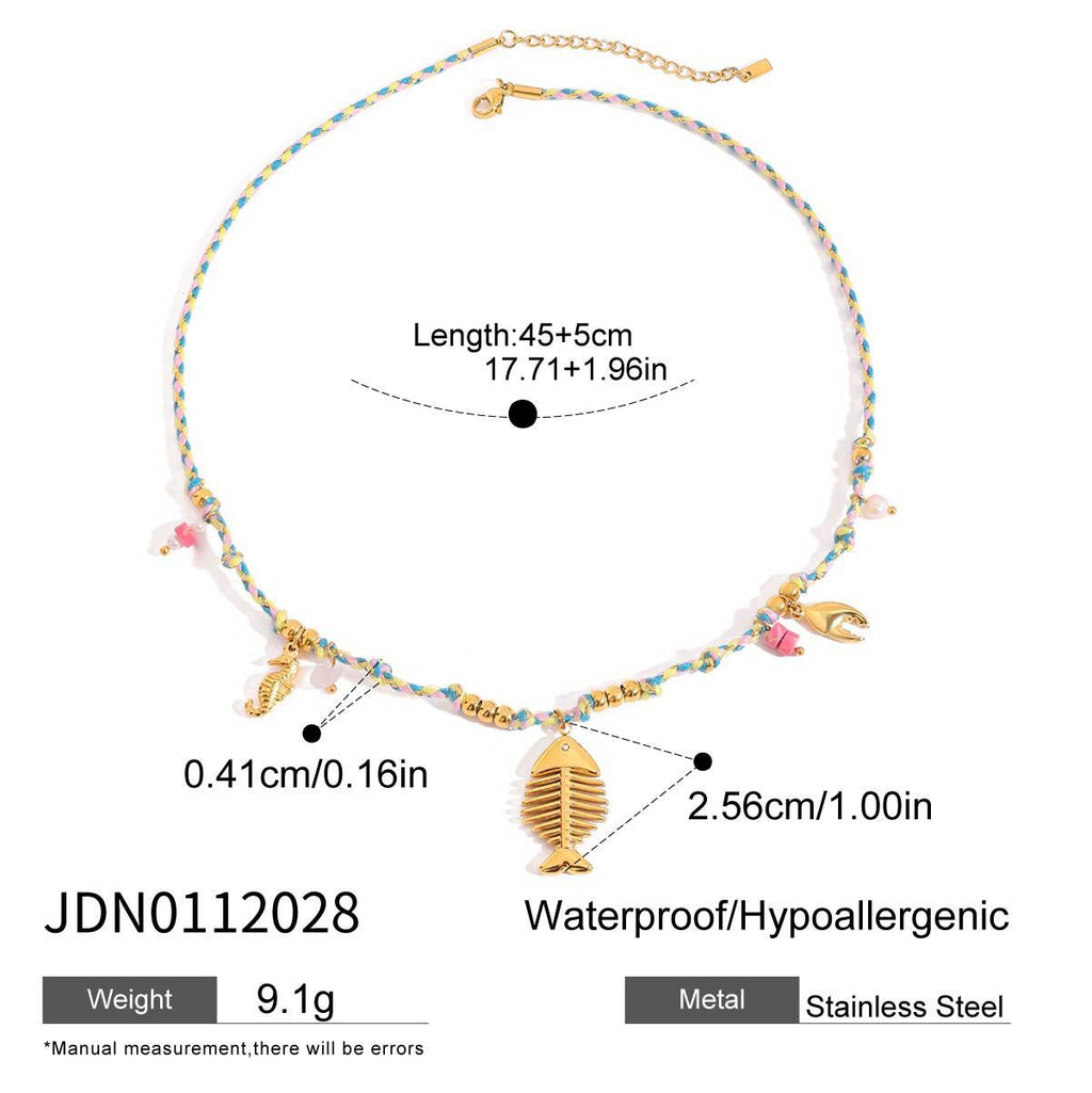 18K Gold Color String Ocean Themed Charm Necklace