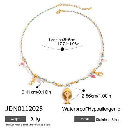 18K Gold Color String Ocean Themed Charm Necklace