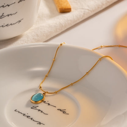 18K Gold Ocean Eye Opal Pendant Necklace