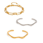 18K Gold Heatwave Paperclip Chain Bracelet Cuff Bangle Stack
