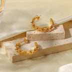 18K Gold Flower Blossom Hoop Huggie Earrings