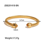 18K Gold Natural Stone Twisted Ribbed Cuff Bangle Bracelet