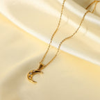 18K Gold Star Adorned Crescent Moon Pendant Necklace