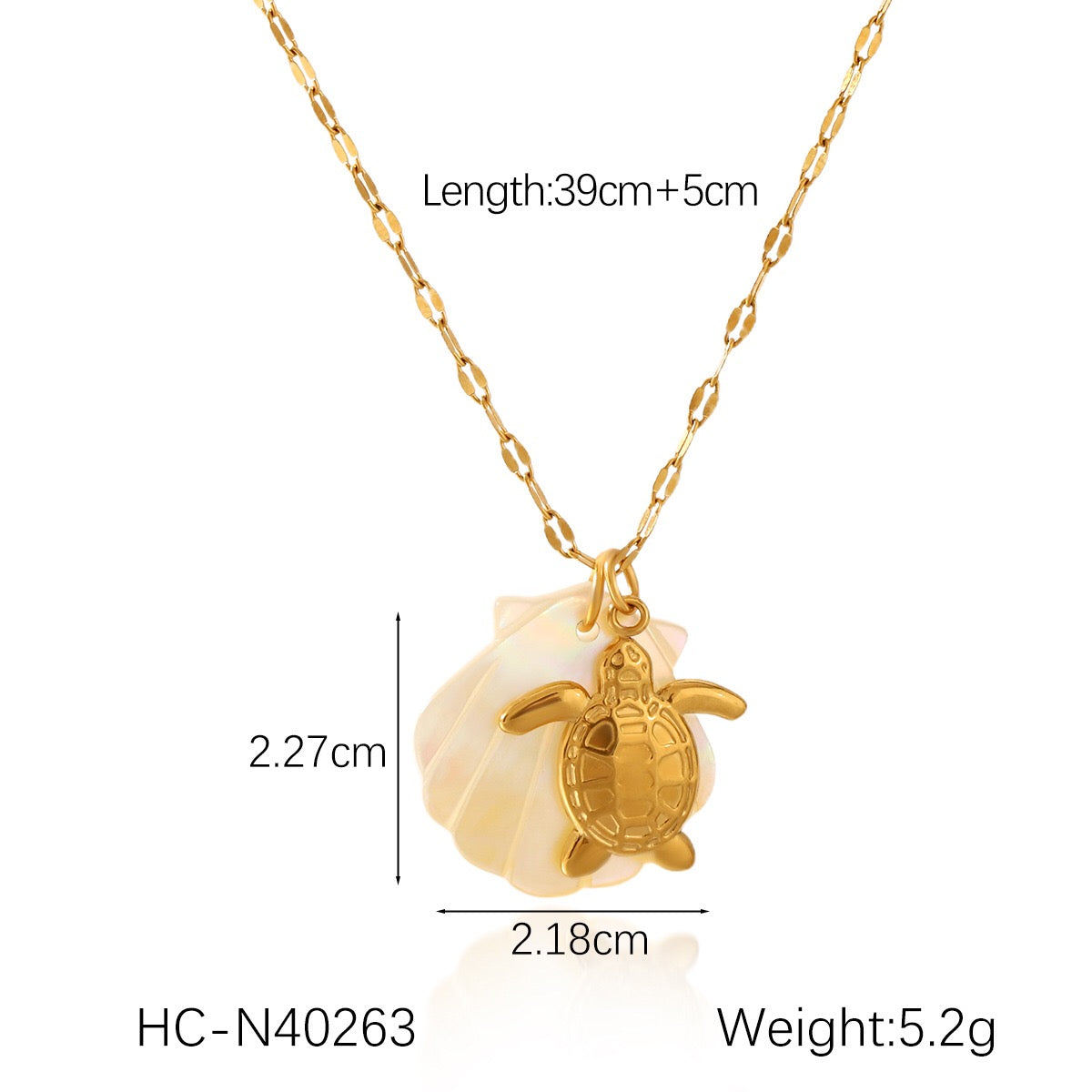 18K Gold Mother of Pearl Seashell Ocean Charm Pendant Necklace