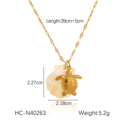 18K Gold Mother of Pearl Seashell Ocean Charm Pendant Necklace