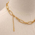 18K Gold Baroque Pearl Paperclip Chain Statement Charm Necklace