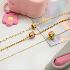 18K Gold Pink Heart Mama Bling Ring Dainty Pendant Necklace