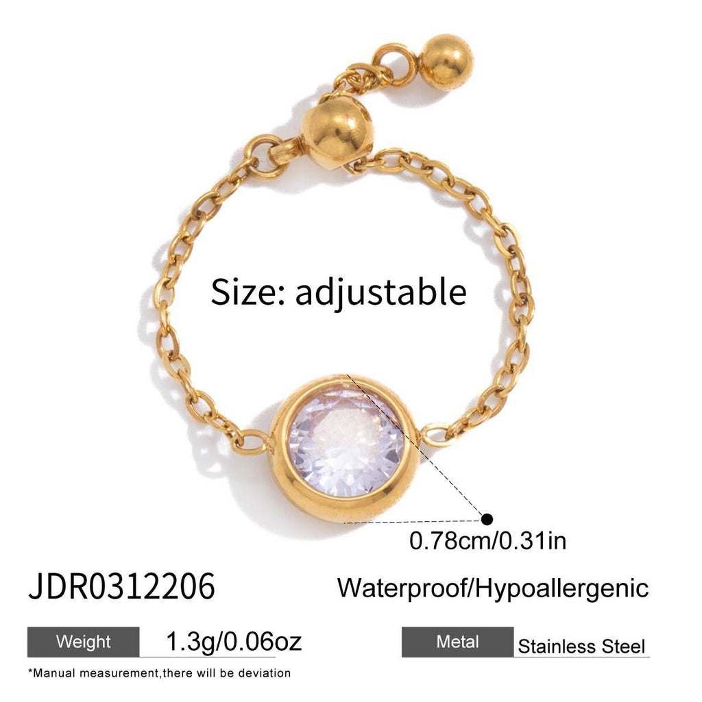 18K Gold Daydream Pink Butterfly Color Stones Adjustable Chain Ring