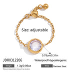18K Gold Daydream Pink Butterfly Color Stones Adjustable Chain Ring