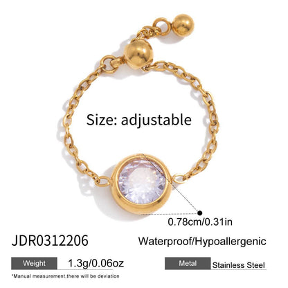 18K Gold Daydream Pink Butterfly Color Stones Adjustable Chain Ring