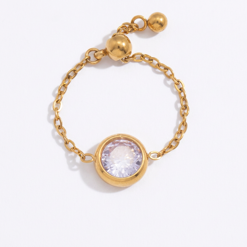 18K Gold Daydream Pink Butterfly Color Stones Adjustable Chain Ring