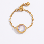 18K Gold Daydream Pink Butterfly Color Stones Adjustable Chain Ring