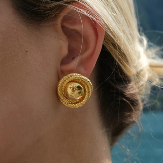 18K Gold Swirl Flower Statement Stud Earrings